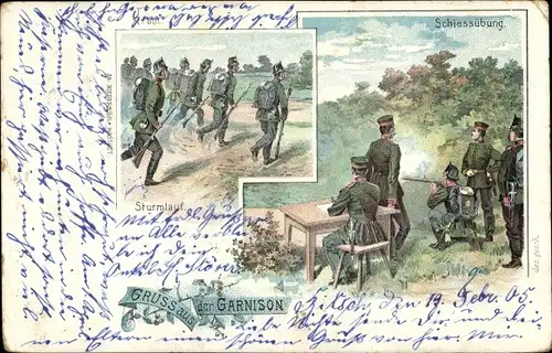 Litho Garnison, Deutsche Soldaten, Sturmlauf, Schießübung