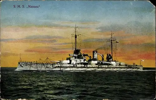 Ak Deutsches Kriegsschiff, SMS Nassau, Kaiserliche Marine, Großlinienschiff