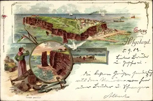 Litho Nordseeinsel Helgoland, Gesamtansicht, Nordkap