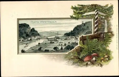 Präge Passepartout Litho Porta Westfalica, Gesamtansicht