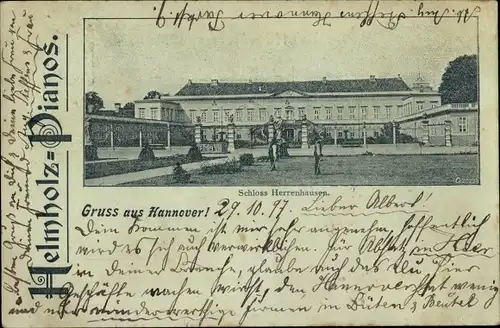 Litho Herrenhausen Hannover, Schloss Herrenhausen, Reklame Helmholz Pianos