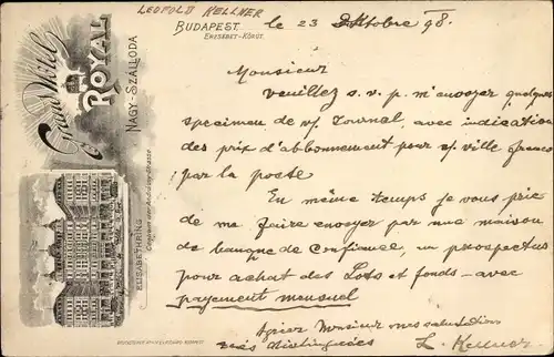 Litho Budapest Ungarn, Grand Hotel Royal, Elisabethring