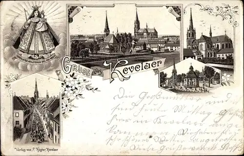 Litho Kevelaer am Niederrhein, Panorama, Prozession, Kirche, Kapelle, Gnadenbild