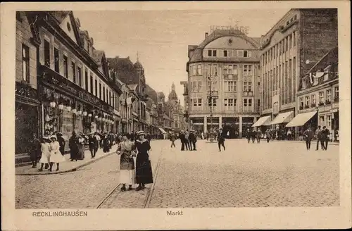 Ak Recklinghausen im Ruhrgebiet, Markt, Geschäfte