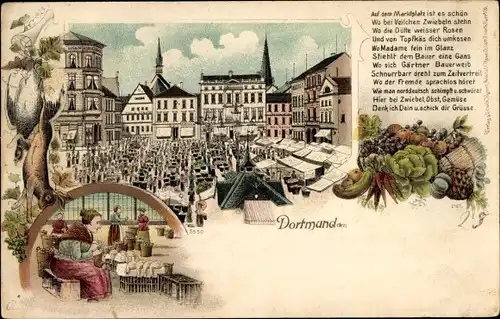 Litho Dortmund im Ruhrgebiet, Marktplatz, Gedicht