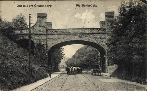 Ak Grafenberg Düsseldorf am Rhein, Pfeifferbrücke, Kutsche