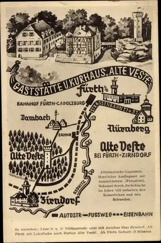 Landkarten Ak Zirndorf in Mittelfranken, Gaststätte und Kurhaus Alte Veste