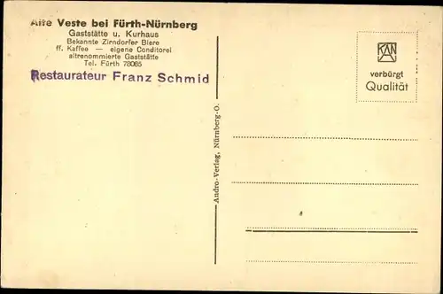 Landkarten Ak Zirndorf in Mittelfranken, Gaststätte und Kurhaus Alte Veste