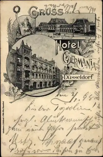 Ak Düsseldorf am Rhein, Bahnhof, Hotel Germania