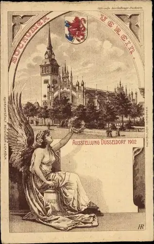 Künstler Ak Düsseldorf am Rhein, Industrie und Gewerbeausstellung 1902, Engel, Bochumer Verein