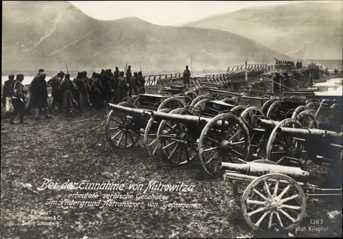 Ak Sremska Mitrovica Mitrowitza Serbien, Erbeutete Geschütze, Kriegsgefangene, I WK