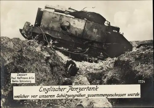 Ak Zerstörter Englischer Panzertank, I WK