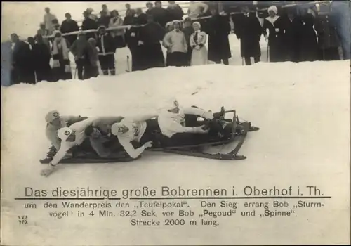 Ak Oberhof im Thüringer Wald, Bobrennen, Wanderpreis Teufelpokal, Bob Sturmvogel