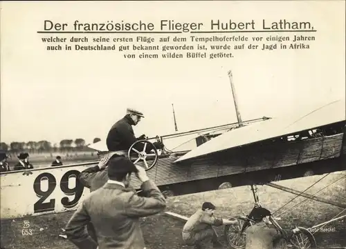 Ak Französischer Flieger Hubert Latham, Flugzeug