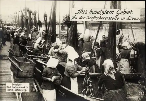 Ak Liepaja Libau Lettland, Seefischereistelle, Frauen, besetztes Gebiet, I WK