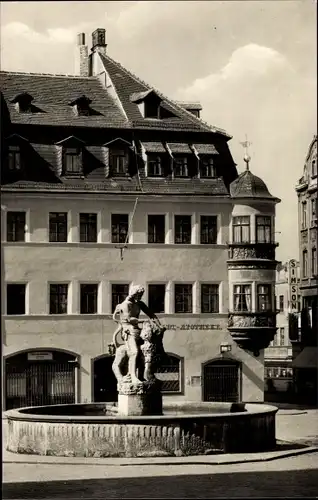 Ak Gera in Thüringen, Markt mit Samsonbrunnen und Apothekenerker