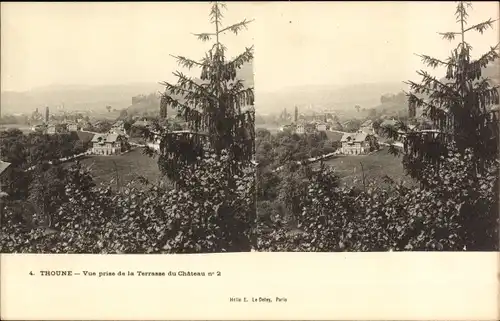 Stereo Ak Thun Thun Kanton Bern Schweiz, Blick von der Schlossterrasse