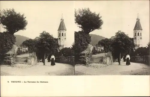 Stereo Ak Thun Kt. Bern Schweiz, La Terrasse du Chateau