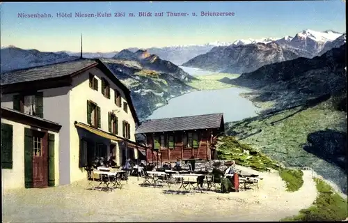 Ak Kanton Bern, Niesen, Niesenbahn, Thunersee, Brienzersee, Hotel Niesen-Kulm