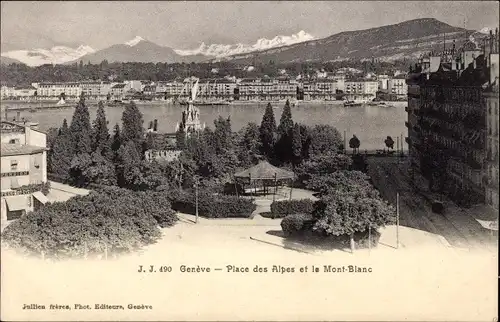 Ak Genève Genf Stadt Schweiz, Place des Alpes und Mont Blanc, See