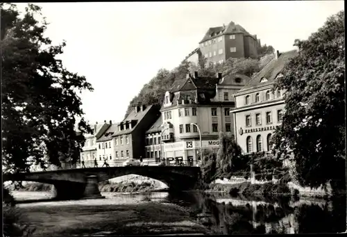 Ak Greiz in Thüringen, Brücke, Kreissparkasse, Konsum Gaststätte