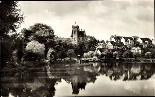 Ak Ronneburg in Thüringen, Schloss mit Badeteich