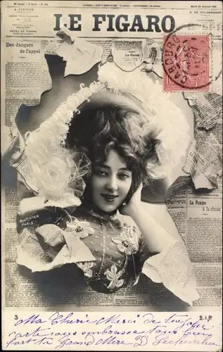 Zeitungs Ak Le Figaro, Dame mit Hut und Kleid