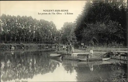 Ak Nogent sur Seine Aube, Insel Olive, Schleuse