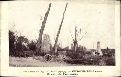 Ak Auchonvillers Somme, Was von einem Haus übrig bleibt