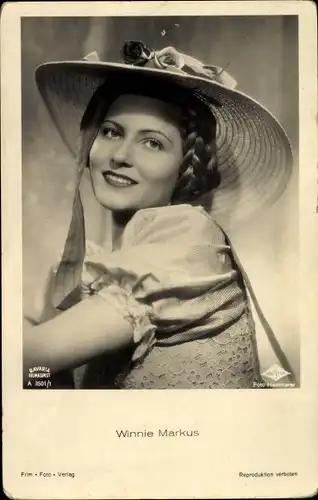 Ak Schauspielerin Winnie Markus, Portrait mit Sonnenhut, Wien Film