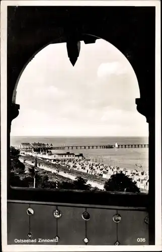 Ak Ostseebad Zinnowitz auf Usedom, Strand und Seebrücke