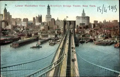 Ak New York City USA, Brooklyn Bridge, Lower Manhattan