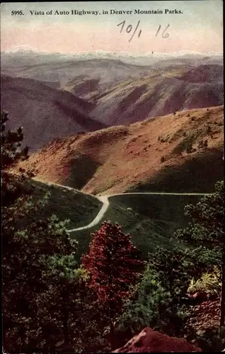 Ak Colorado USA, Denver Mountain Parks, Autostraße