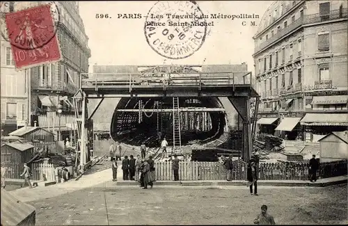 Ak Paris VI, Metro im Bau, Place Saint Michel, U-Bahn