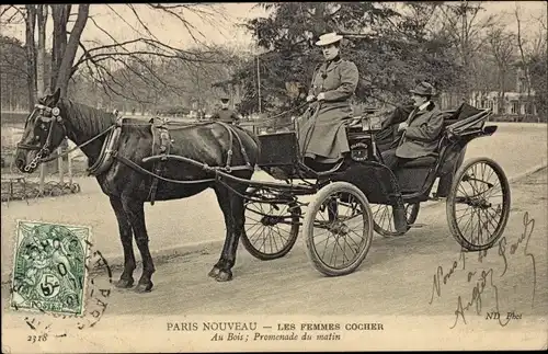 Ak Paris, Kutscherin, Promenade