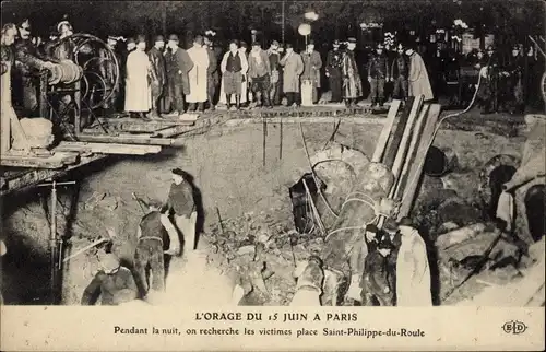 Ak Paris VIII, Sturm, nächtliche Suche nach Verschütteten, Place Saint-Philipp-du-Roule