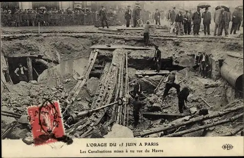 Ak Paris, L'Orage du 15 Juin, Éboulement, Canalisations mises à nu rue du Havre