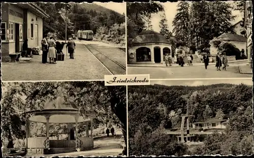 Ak Friedrichroda im Thüringer Wald, Pavillon, Sprungturm, Freibad, Bahnhof