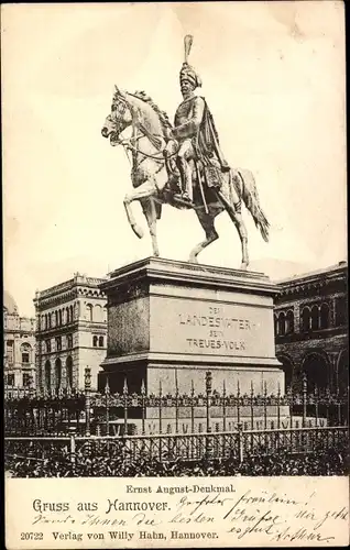 Ak Hannover in Niedersachsen, Ernst August-Denkmal, Dem Landesvater sein treues Volk