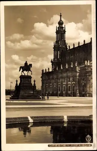 Ak Dresden, Hofkirche, Reiterdenkmal, Wasserseite, Hahn 5132