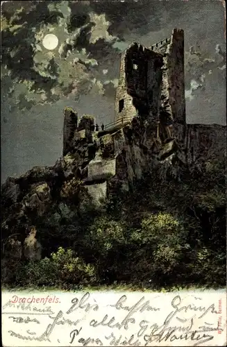 Künstler Ak Königswinter am Rhein, Drachenfels, Burg