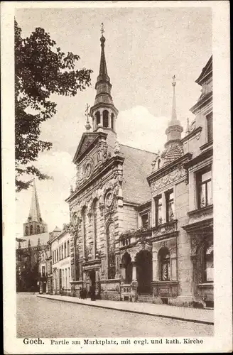 Ak Goch, Marktplatz, ev. und kath. Kirche