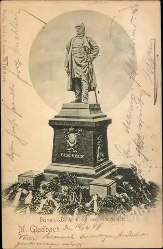 Ak Mönchengladbach am Niederrhein, Bismarck-Denkmal auf dem Königsplatz