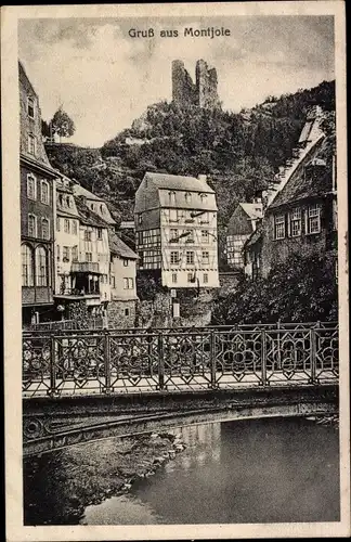 Ak Monschau Montjoie in der Eifel, Teilansicht, Brücke, Burg