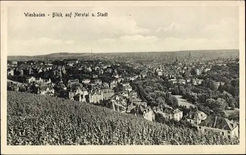 Ak Wiesbaden in Hessen, Blick auf Nerotal und Stadt