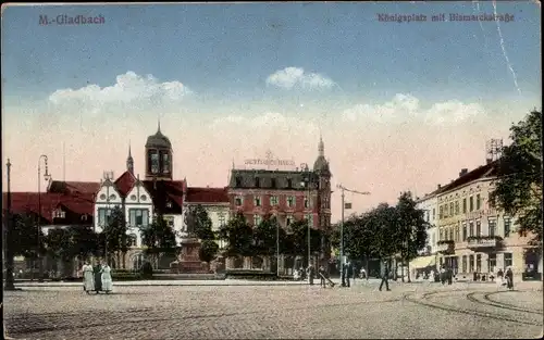 Ak Mönchengladbach am Niederrhein, Königsplatz mit Bismarckstraße