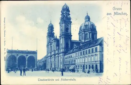 Ak München, Theatinerkirche und Feldherrnhalle