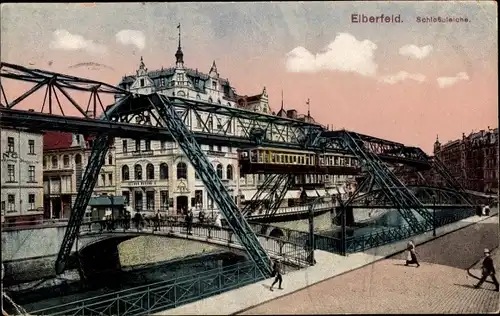 Ak Elberfeld Wuppertal, Schlossbleiche, Schwebebahn