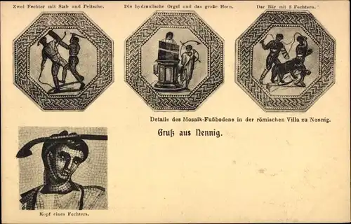 Ak Nennig Perl an der Mosel, Mosaik-Fußboden in der römischen Villa, Details