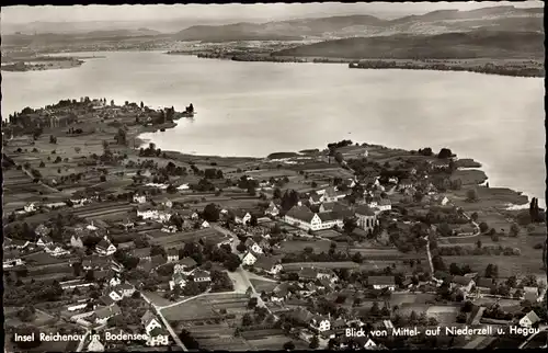 Ak Mittelzell Insel Reichenau am Bodensee, Fliegeraufnahme, Niederzell, Hegau